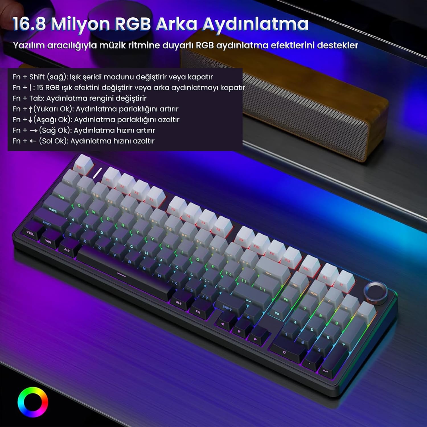 AULA F99 Pro Wireless Mechanical Keyboard (Side Engraved+Gradient Gray - Nimbus Switch) - Image 4