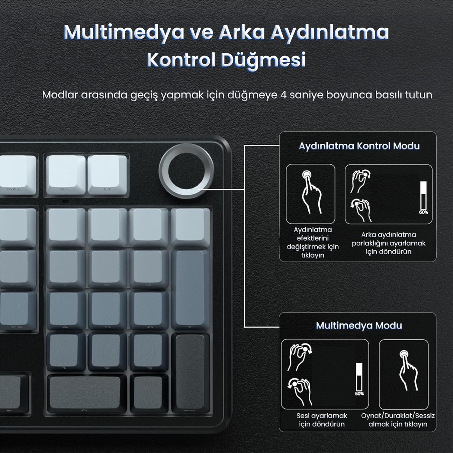 AULA F99 Pro Wireless Mechanical Keyboard (Side Engraved+Gradient Gray - Nimbus Switch) - Image 5