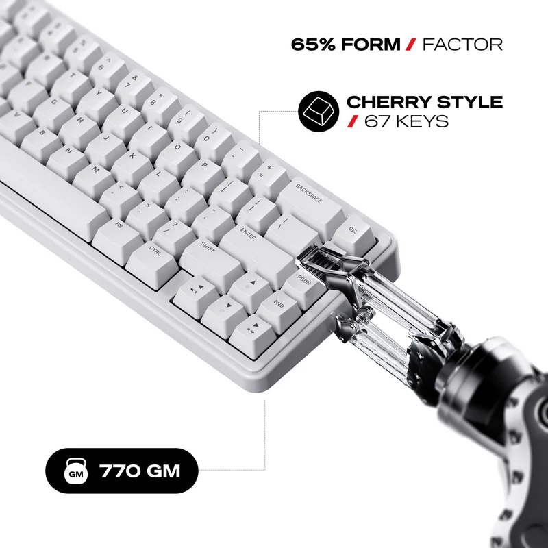 Cybeart Akula 65 - Compact 65% Wireless RGB Mechanical Keyboard-White - Image 2
