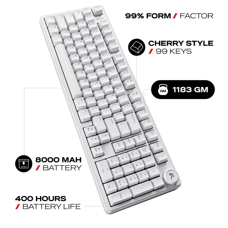 Cybeart Akula 99 - Compact Full Size Wireless RGB Mechanical Keyboard-White - Image 2