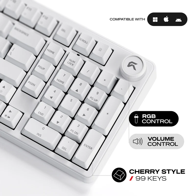 Cybeart Akula 99 - Compact Full Size Wireless RGB Mechanical Keyboard-White - Image 3