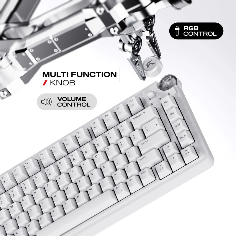 Cybeart Nighthawk 75 - TKL Wireless RGB Mechanical Keyboard-White - Image 3