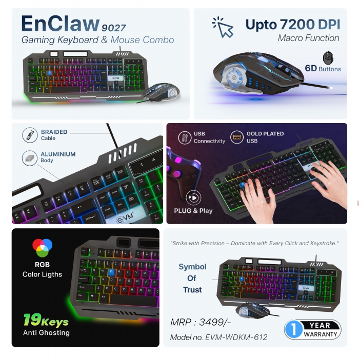 EVM EnClaw 9027 Gaming Keyboard and Mouse Combo (Black) - Image 2