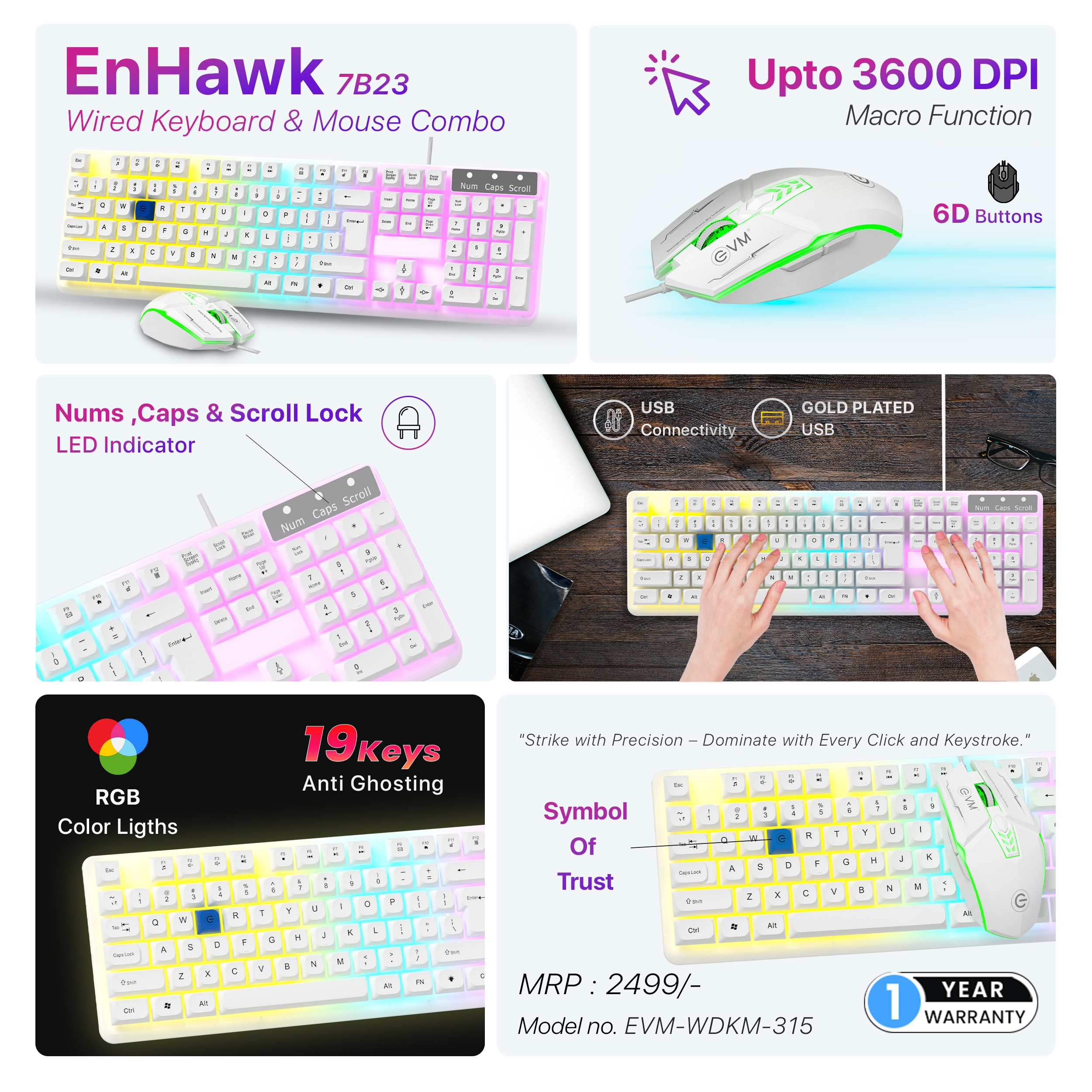 EVM EnHawk 7B23 White Keyboard and Mouse Combo - Image 2