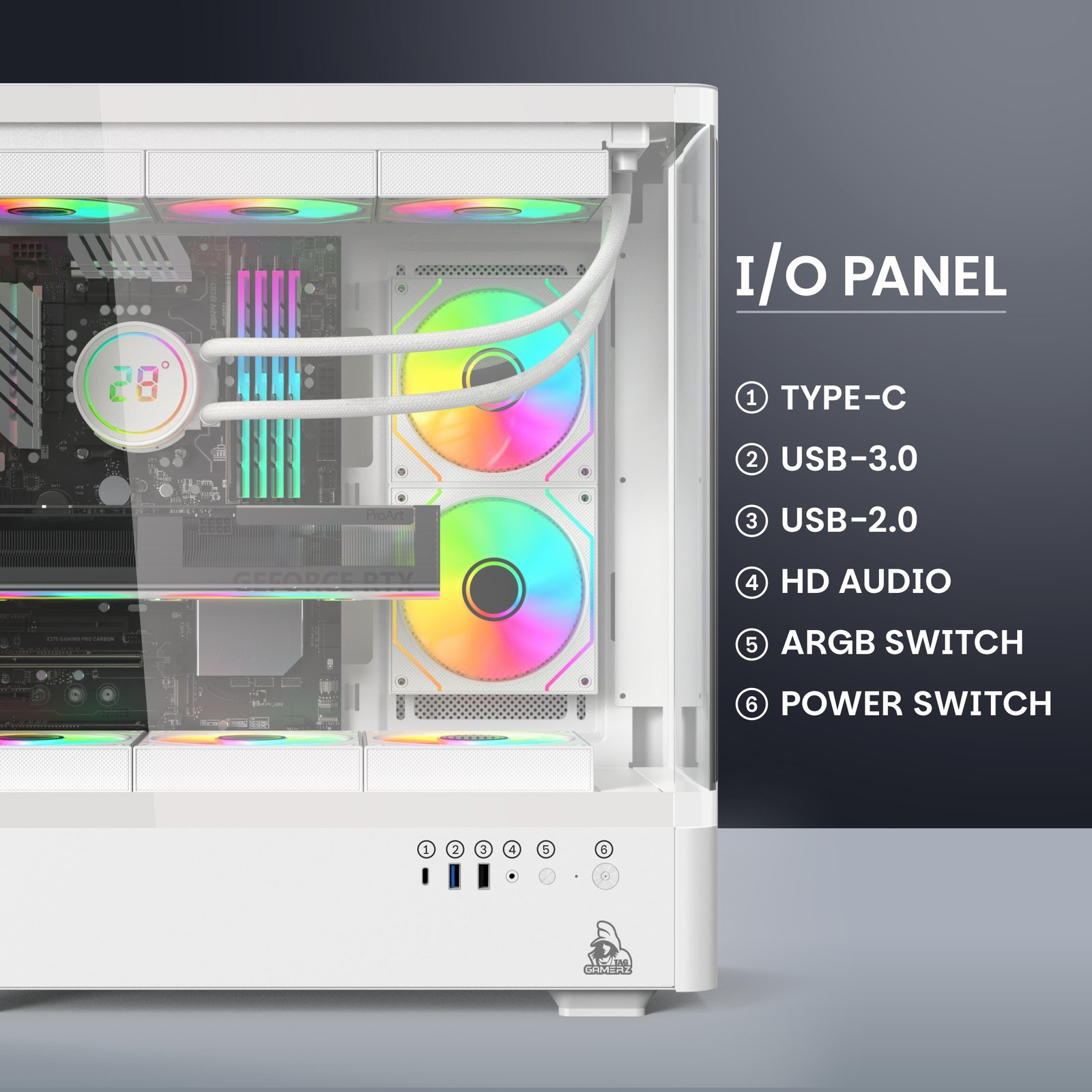 TAG Gamerz Aurora Mid Tower ATX Gaming Cabinet (White) - Image 4