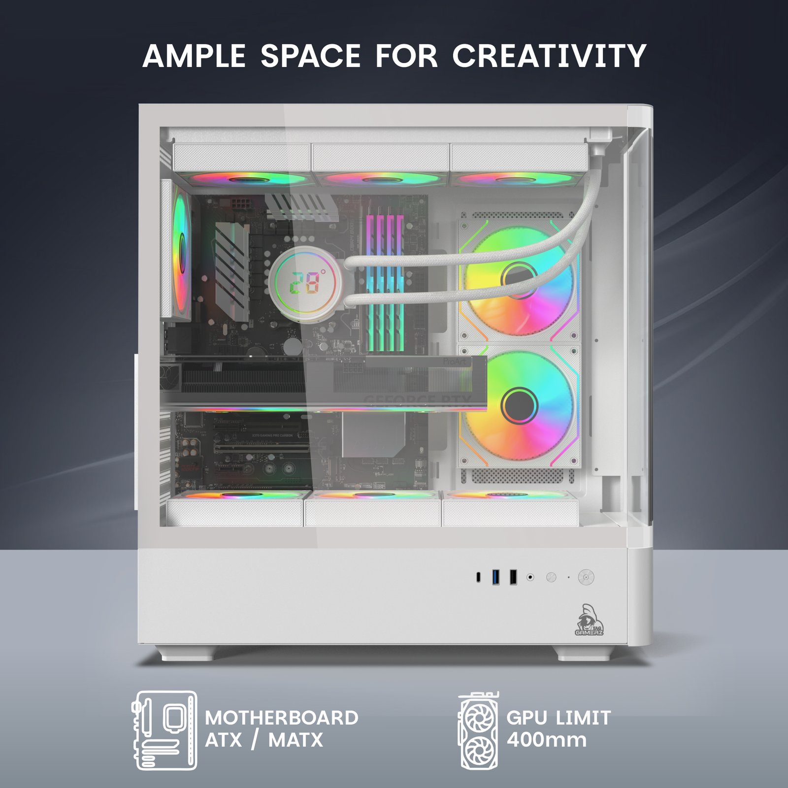 TAG Gamerz Aurora Mid Tower ATX Gaming Cabinet (White) - Image 7